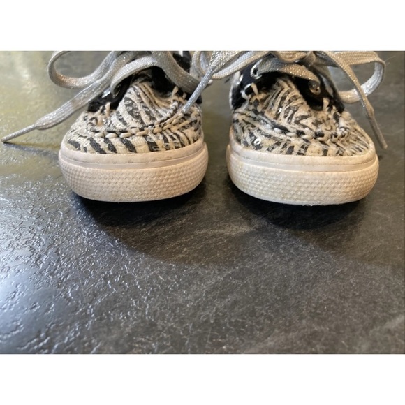 Girls baby Sperry Top-Sider Bahama black white striped sequins shoes size 5 - Picture 4 of 12